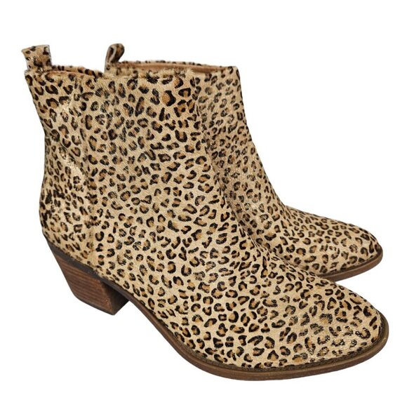 Lucky Brand Natania Metallic Leopard Calf Hair Ankle Boot 8.5 - Picture 1 of 9